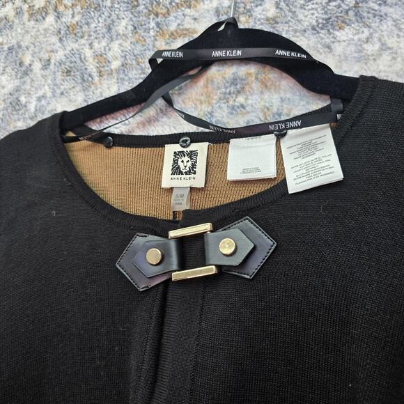 Anne Klein Poncho Cape Womens Medium Black Tan Knit Old Money Equestrian Boho - Picture 3 of 14